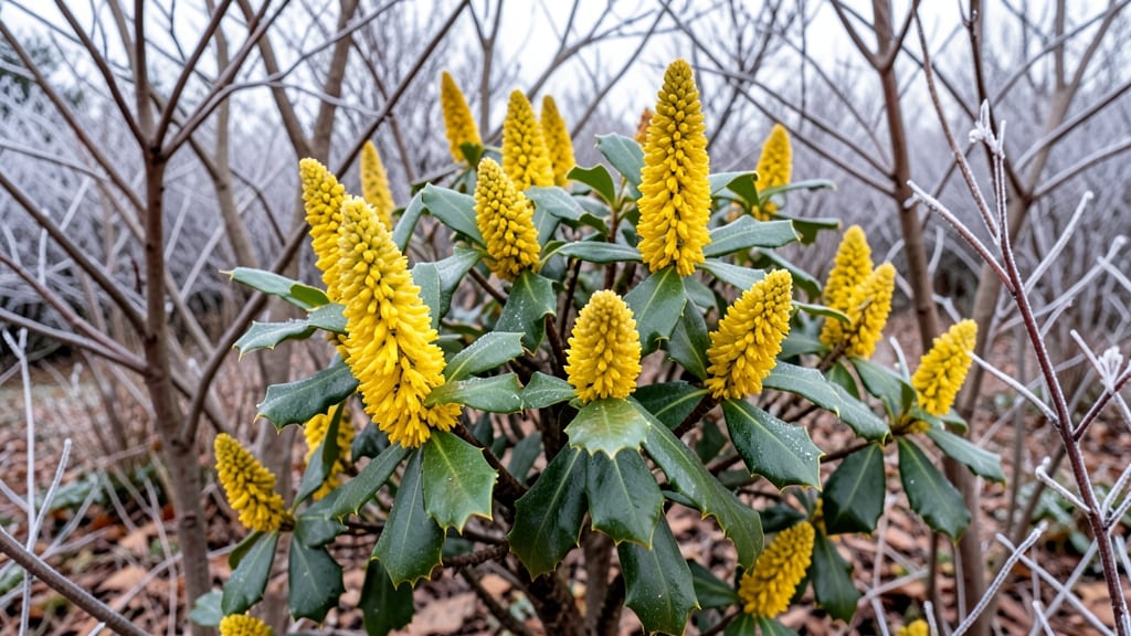 Mahonia with Spiky Green and Yellow Flowers