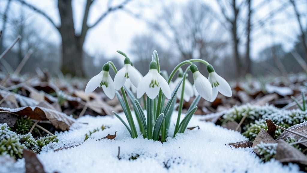 Snowdrops in Pure White Clusters