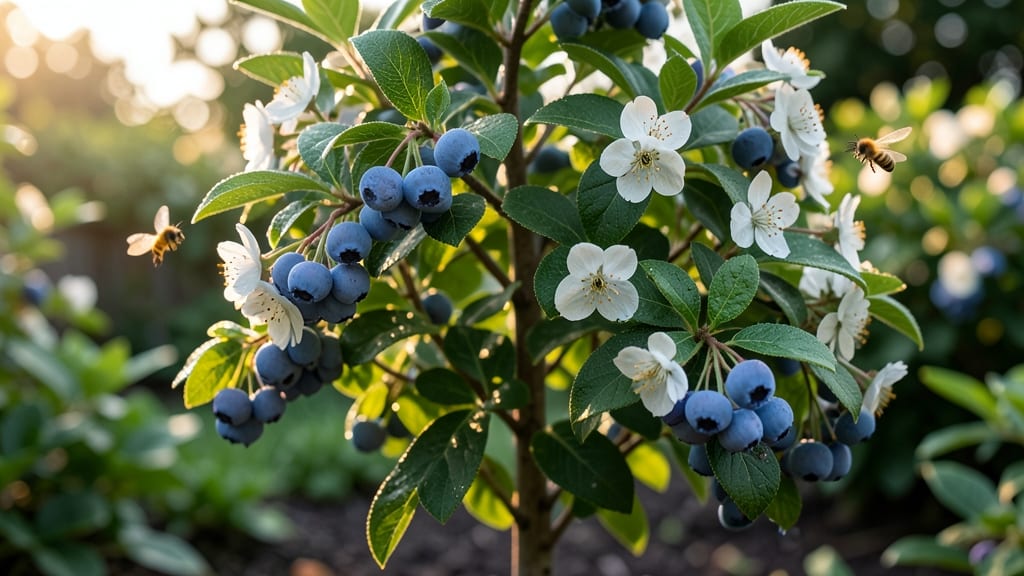 Blueberry Bushes with Spring Blossoms