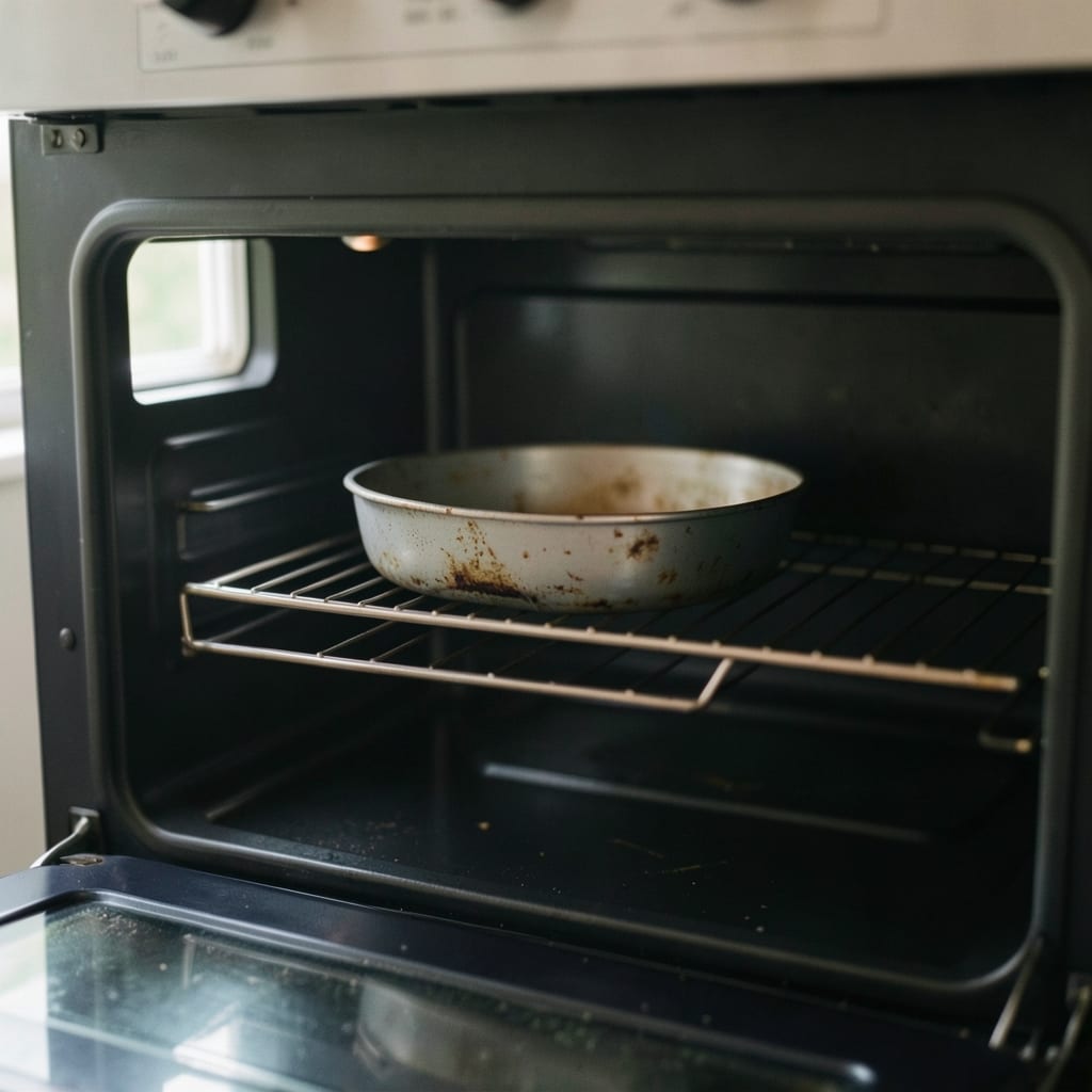 An ordinary home oven with one tin in it