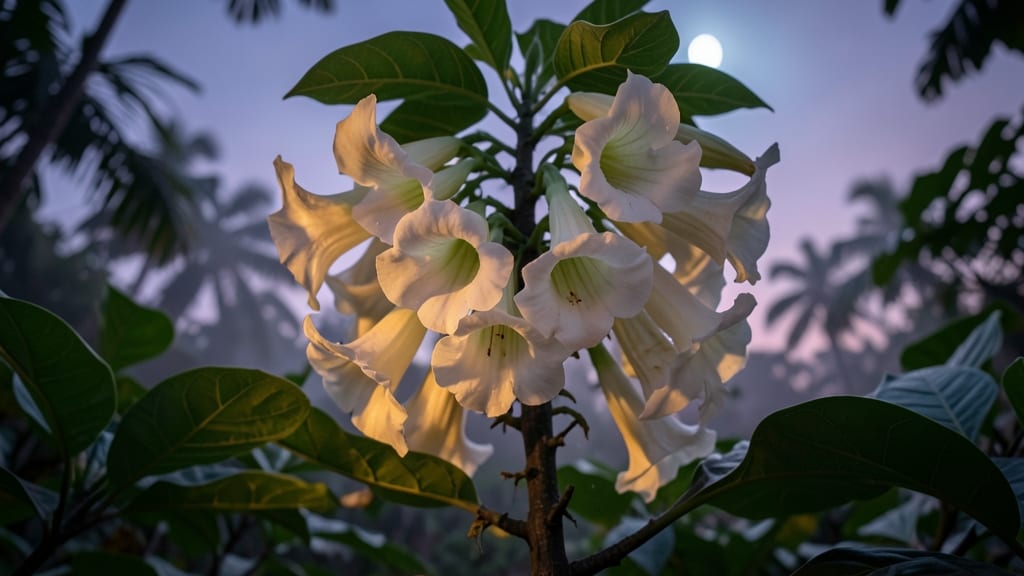 Angel's Trumpet with Exotic White Flowers